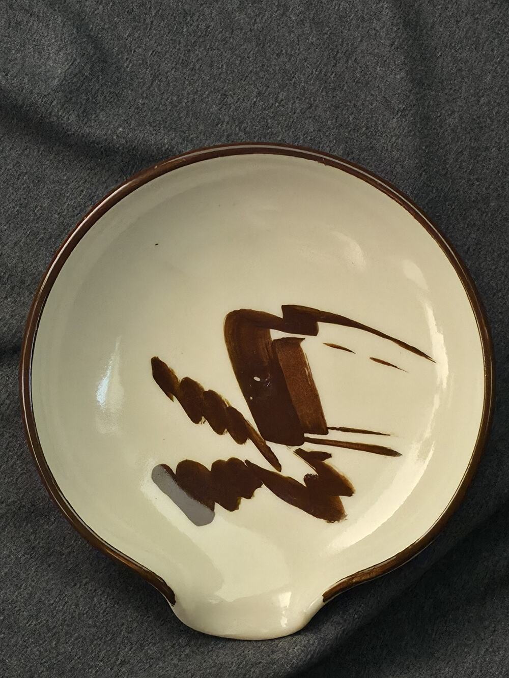 Vintage Fairbanks Alaska Studio Pottery Spoon Rest Signed Hand Painted Mid...